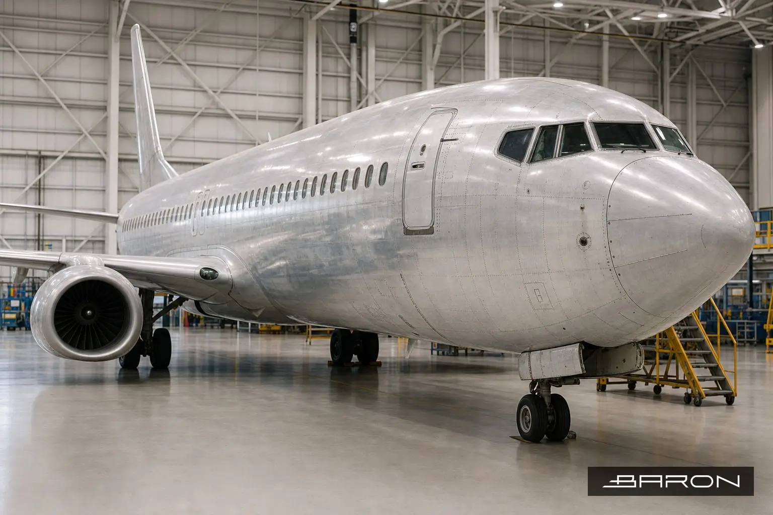 Boeing 737 fuselage in MRO hangar for phased array ultrasonic crack inspection per NDT Manual 53-30-06