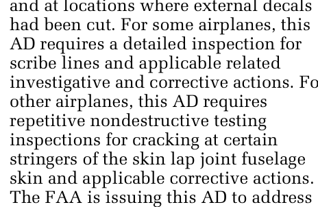 FAA AD 2026-05-03 required NDT inspection paragraph for skin lap joint cracking