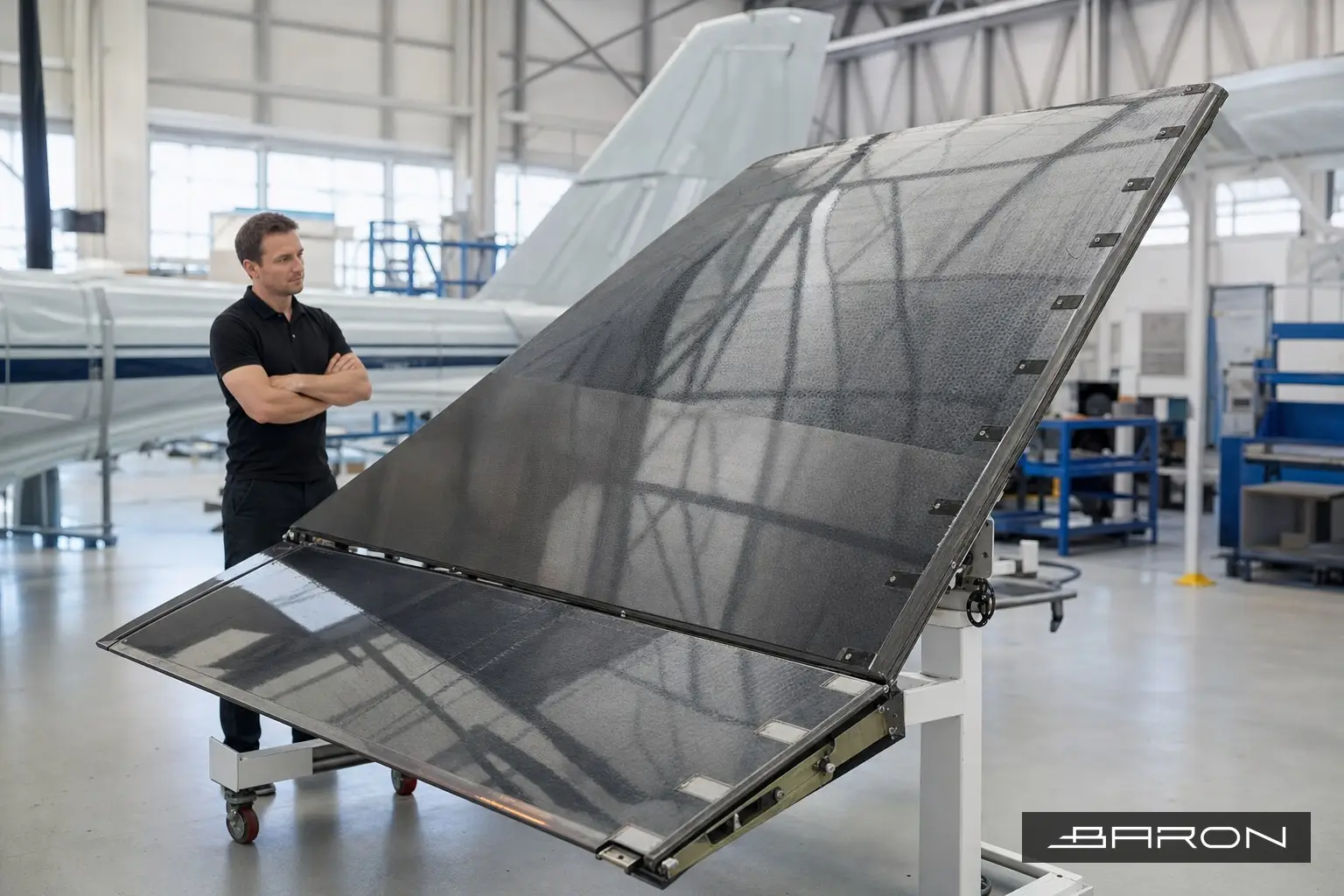 Aircraft composite honeycomb control surface inspection in a maintenance hangar