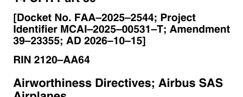 FAA AD 2026-10-15 header block showing Docket FAA-2025-2544 and Amendment 39-23355