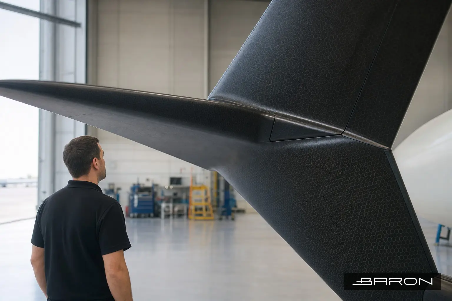 Composite honeycomb flight control surface inspected for bond integrity on an aircraft